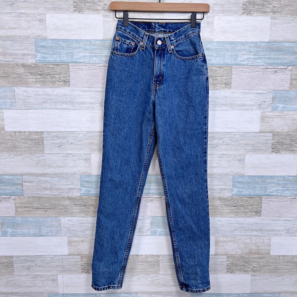 Levis Vintage 512 Slim Straight Jeans Blue Medium Wash Womens Juniors 1 24x30.5